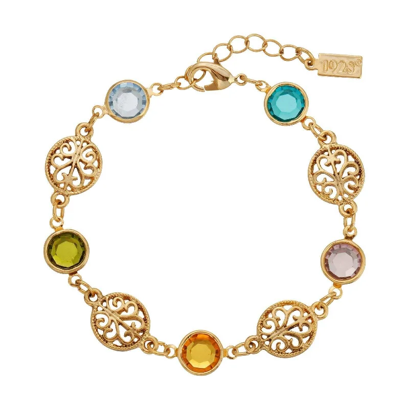 Elegant Designs, Unbeatable Discounts – Shop Jewelry Now 1928 Jewelry Multicolor Euro Channel Crystal & Filigree Bracelet