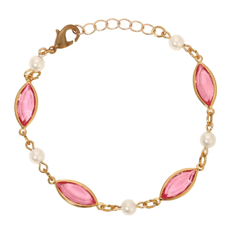 Elegant Jewelry, Exclusive Prices – Shop Now 1928 Jewelry Navette Rose Pink Austrian Crystal & Faux Pearl Link Bracelet