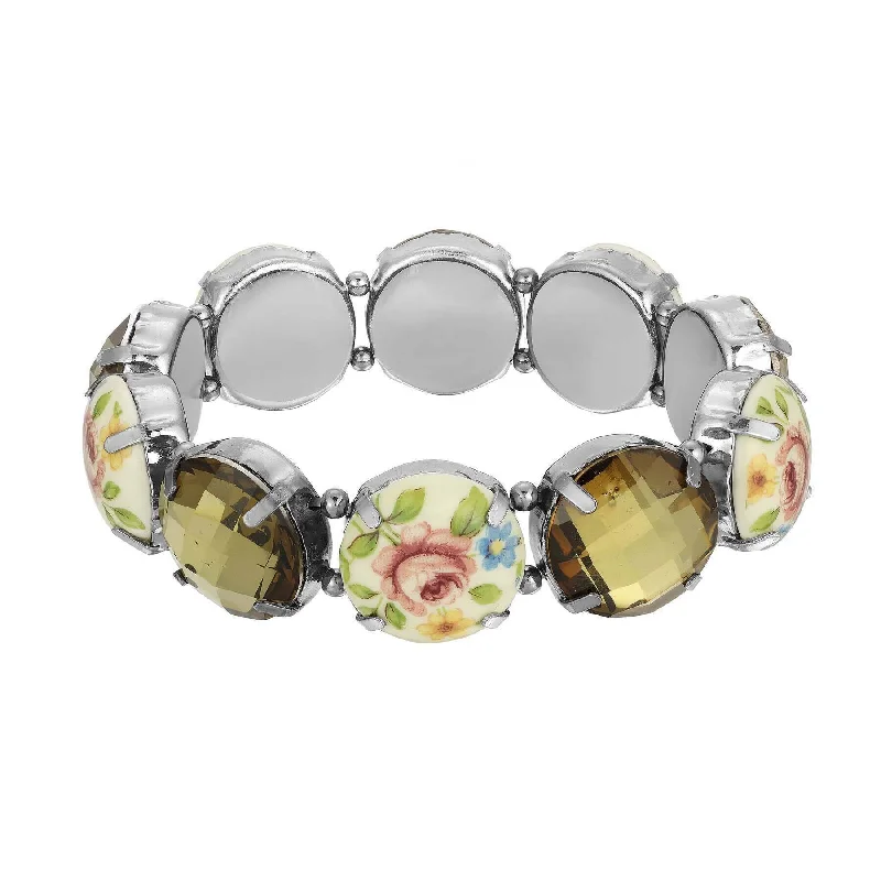Affordable Elegance – Special Jewelry Sale Now Live 1928 Jewelry Olivine & Multicolored Floral Stone Stretch Bracelet