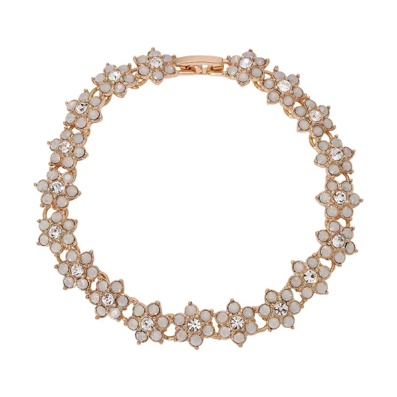 Sparkle More For Less – Jewelry Sale Happening Now 1928 Jewelry On The 8th White Crystal Opal Stone Flower Clasp Bracelet