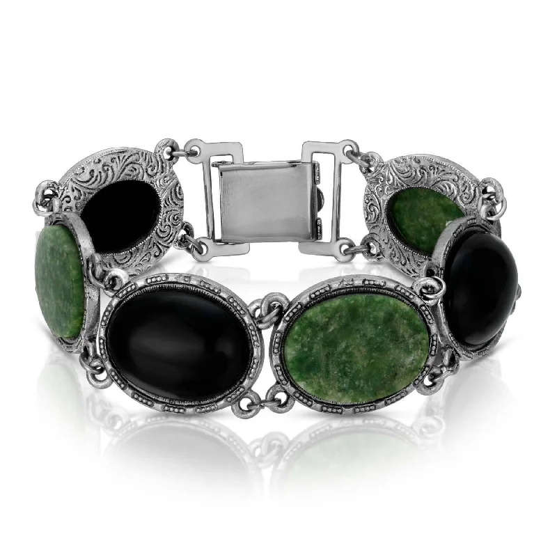 Huge Savings On Premium Jewelry Styles 1928 Jewelry Onyx & Jade Semi Precious Link Bracelet