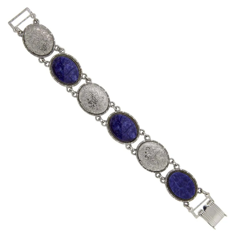 Everyday Jewelry Essentials Now On Sale 1928 Jewelry Oval Blue Sodalite Gemstone & Lockets Link Bracelet