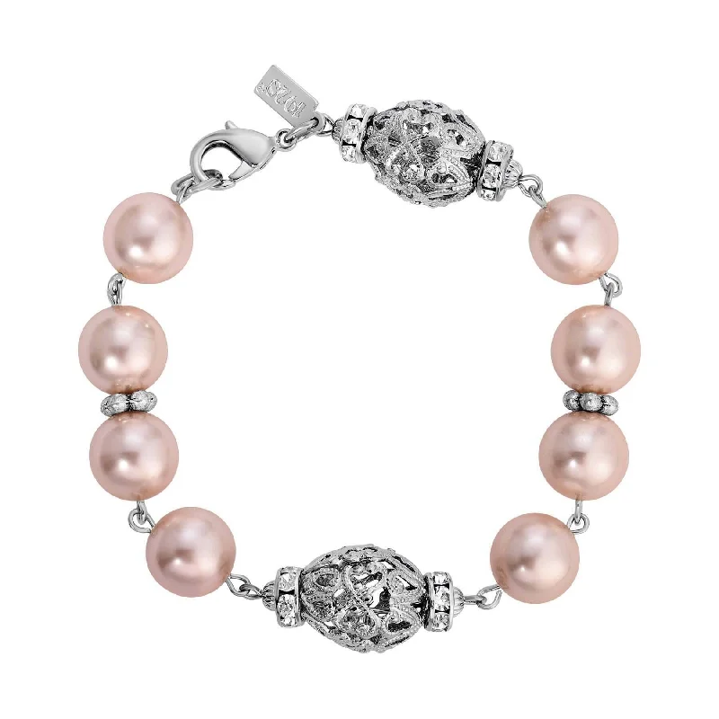 Handmade Pearl Jewelry For Timeless Elegance 1928 Jewelry Oval Filigree Crystal Bead Faux Pearl Bracelet