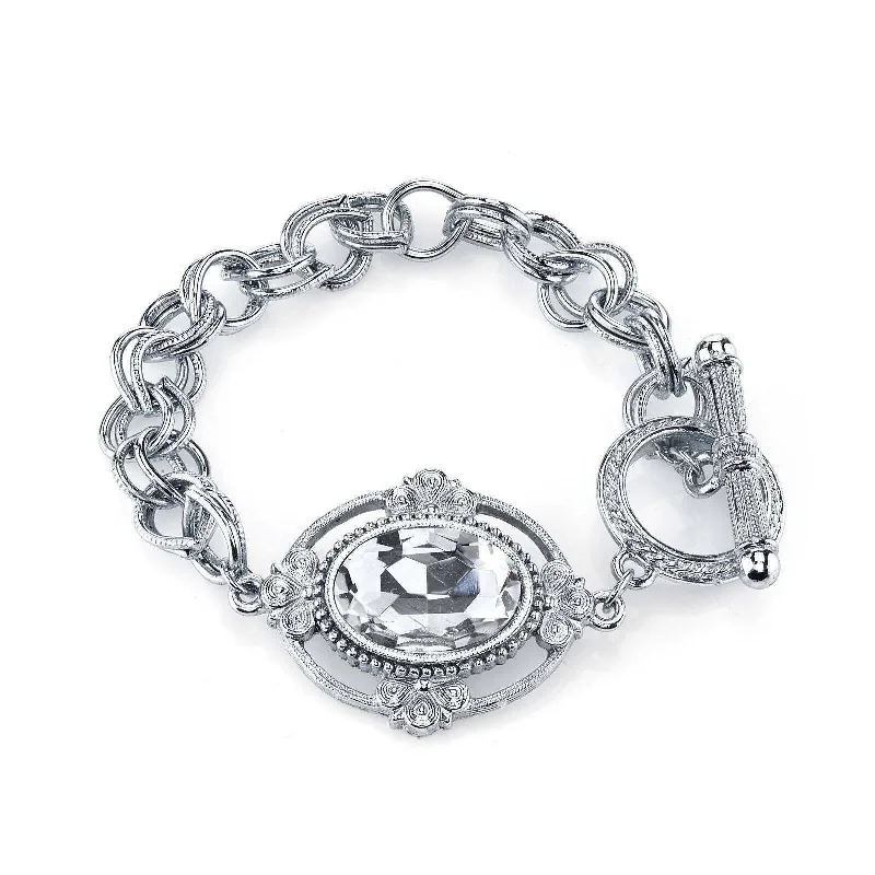 Handcrafted Beauty At Affordable Prices 1928 Jewelry Oval Lux Crystal Silver Toggle Link Bracelet