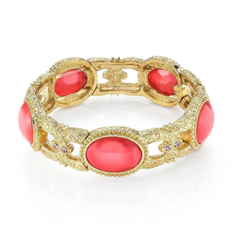Delicate Crystal Jewelry For Sophisticated Charm 1928 Jewelry Oval Pink Moonstone Stretch Bracelet