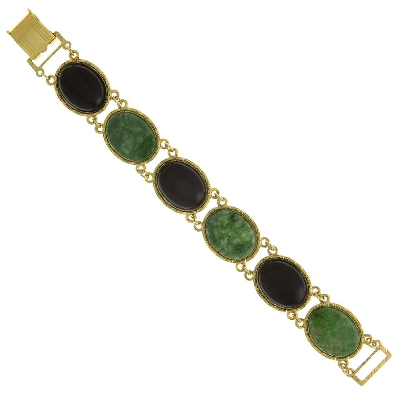 Trendy Minimalist Jewelry For Everyday Wear 1928 Jewelry Oval Semi Precious Gemstone Link Bracelet