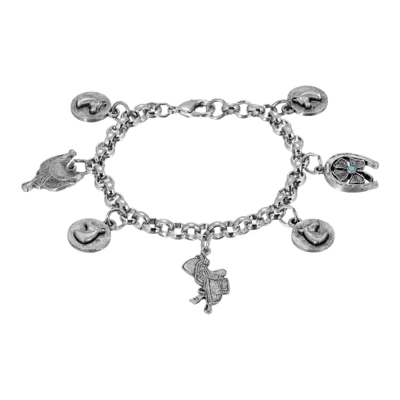 High-Quality Gemstone Jewelry For Special Occasions 1928 Jewelry Southwest Equestrian Multi Charm Link Bracelet