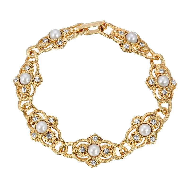 Versatile Layering Jewelry For Effortless Chic 1928 Jewelry Prestige Textured Link Crystal And Stone Bracelet