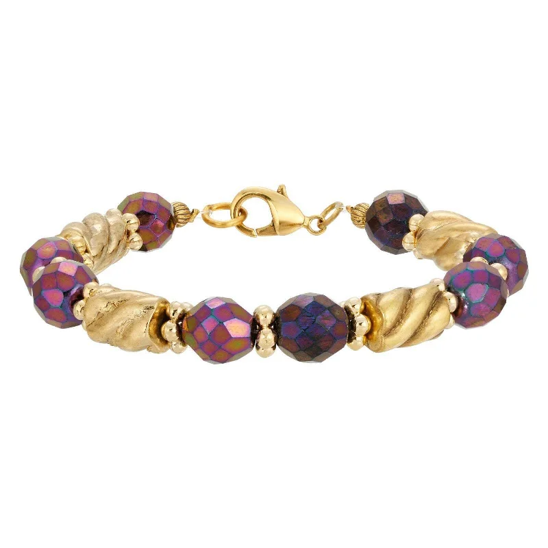 Eco-Friendly Sustainable Jewelry For Conscious Buyers 1928 Jewelry Purple Fire Polished Glass Beaded Bracelet