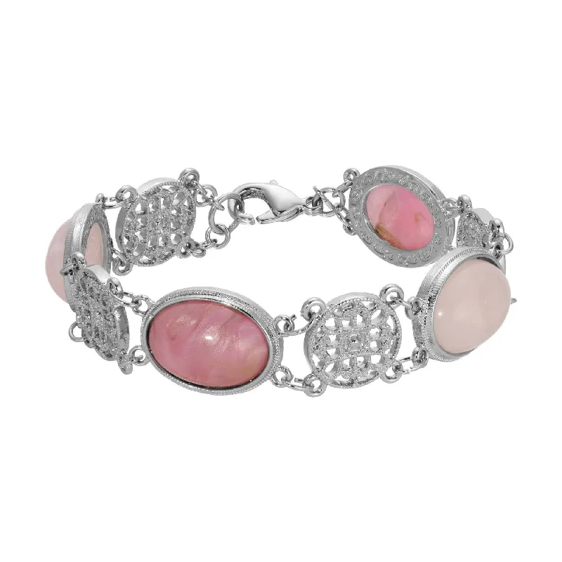 Exclusive Jewelry Offers – Sparkle For Less 1928 Jewelry Roseate Paradise Meso Filigree Oval Rose Pink Quartz & Pink Stone Link Bracelet