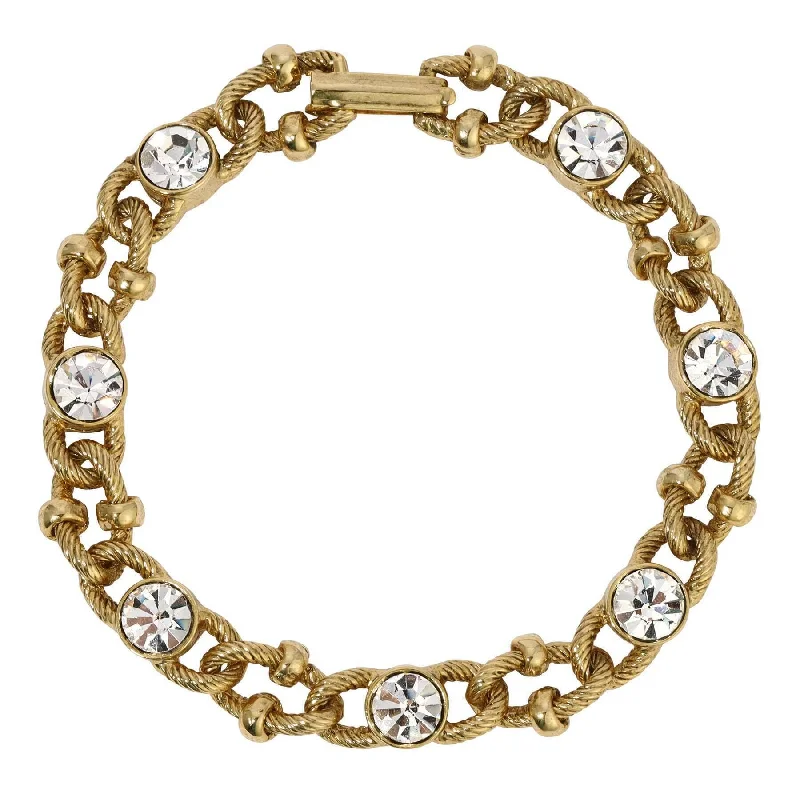 Buy More, Save More On Stunning Jewelry Designs 1928 Jewelry Round Crystal Textured Rope Link Bracelet