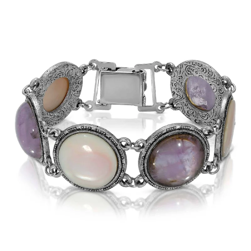 Exclusive Jewelry Sale – Sparkle For Less 1928 Jewelry Round Genuine Purple Amethyst Gemstone Link Bracelet
