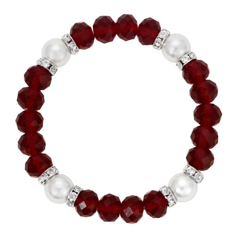 Personalized Jewelry At Special Discount Rates 1928 Jewelry Siam Red Crystals & Glass Pearls Elegance Stretch Bracelet