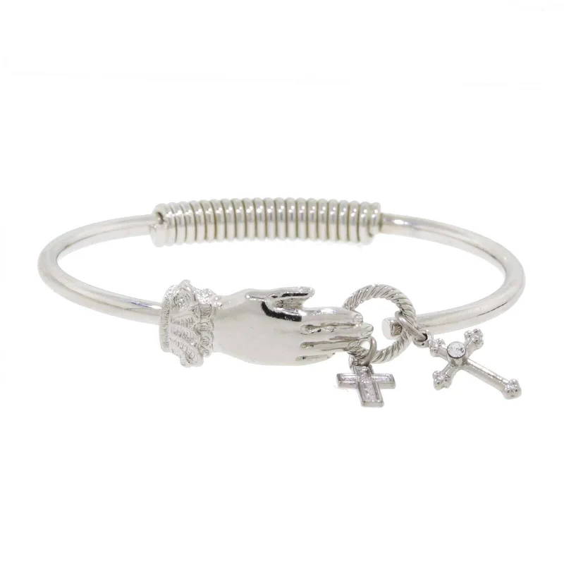 Huge Savings On Timeless Jewelry Collections 1928 Jewelry Silver Hand And Cross Charm Hinge Bangle Bracelet
