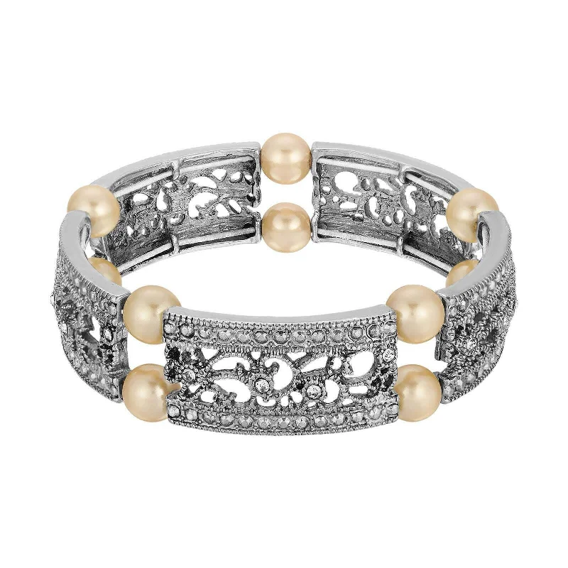 Exclusive Jewelry Offers – Shine For Less 1928 Jewelry Square Encrusted Crystal Two Row Beaded Stretch Bracelet