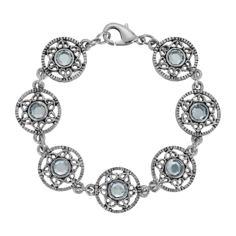Exclusive Jewelry Sale – Grab Timeless Pieces Now 1928 Jewelry Star Disk Light Sapphire Channel Crystal Link Bracelet, 7.25"L