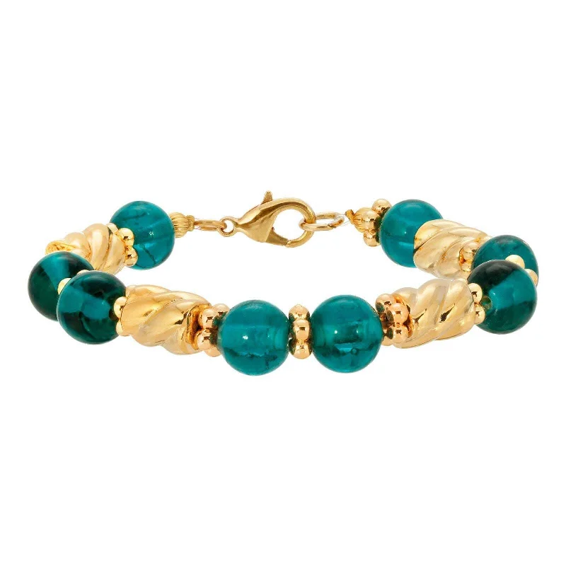 Exclusive Online Jewelry Sale – Don't Wait 1928 Jewelry Teal Round Glass & Twisted Gold Tone Bead Bracelet