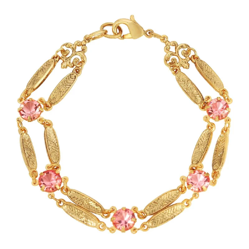 Flash Deals On Fine Jewelry – Shop Before It's Gone 1928 Jewelry Textured Flower Link Rose Pink Crystal Filigree Bracelet