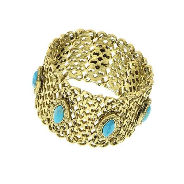 Jewelry Sale Bonanza – Grab Your Sparkle Now 1928 Jewelry Turquoise Color Stone Wide Mesh Bracelet