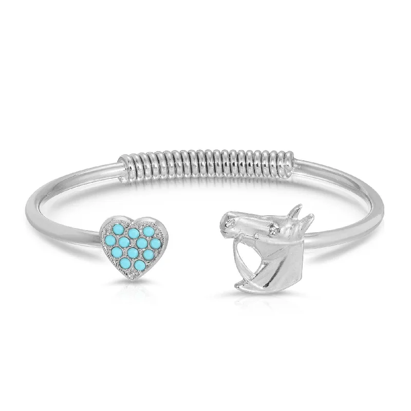 Exclusive Jewelry Offers – Shine For Less 1928 Jewelry Turquoise Stone Heart And Horse Head Spring Cuff Bracelet