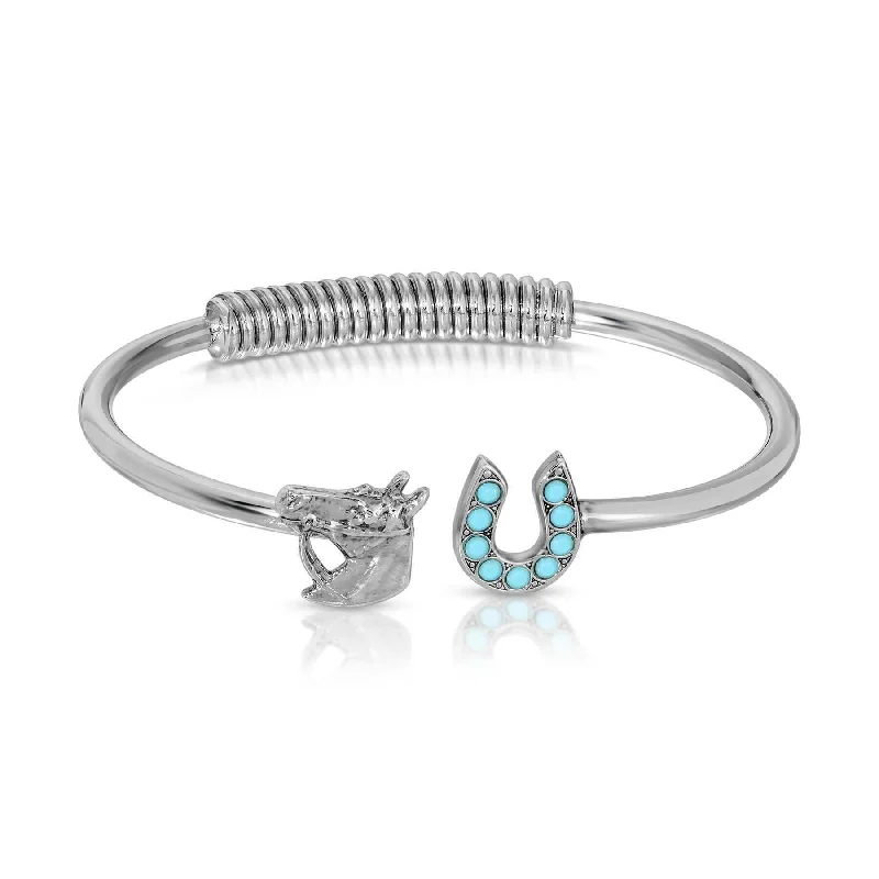 Personalized Jewelry Sale – Unique Pieces At Great Prices 1928 Jewelry Turquoise Stone Horseshoe And Horse Head Spring Cuff Bracelet