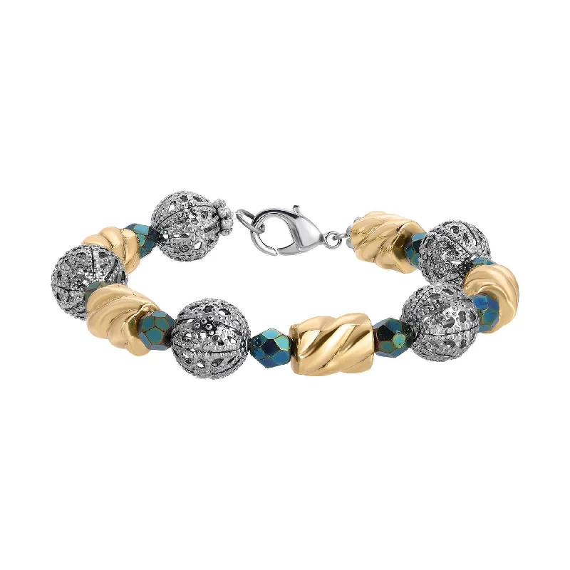 Flash Sale On Exquisite Jewelry – Don't Miss Out 1928 Jewelry Twisted Bead Filigree Puff Ball Fire Polished Green Bead Link Bracelet