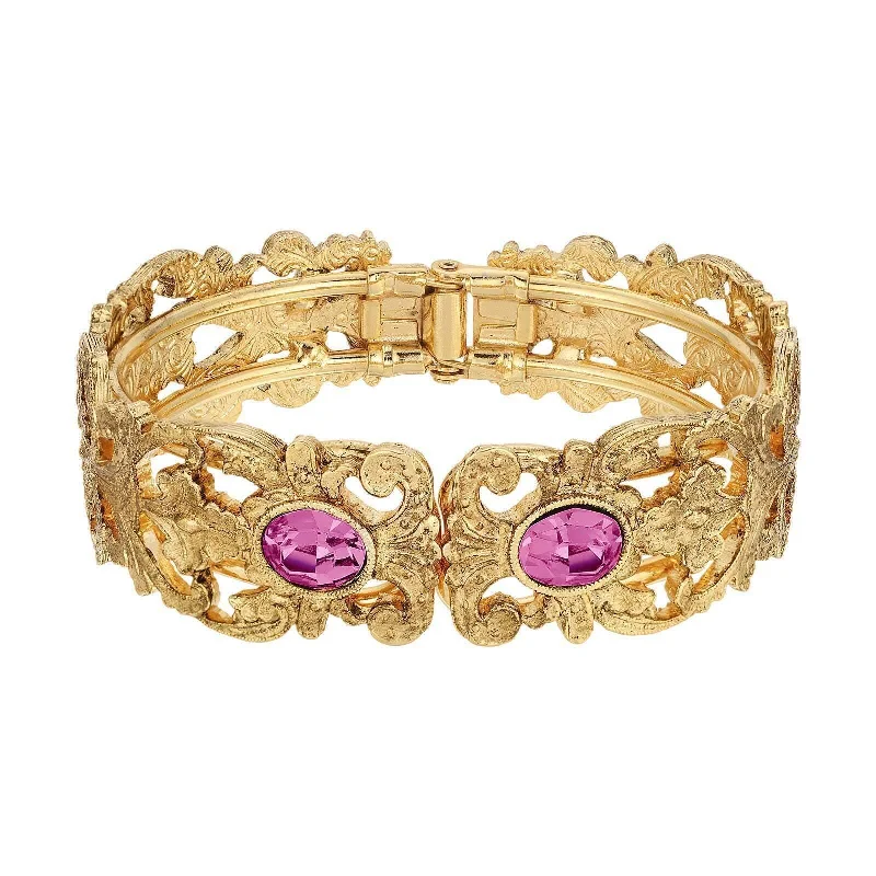 Shine In Style – Shop Jewelry Discounts Today 1928 Jewelry Vienna Rose Pink European Crystal Hinge Cuff Bracelet