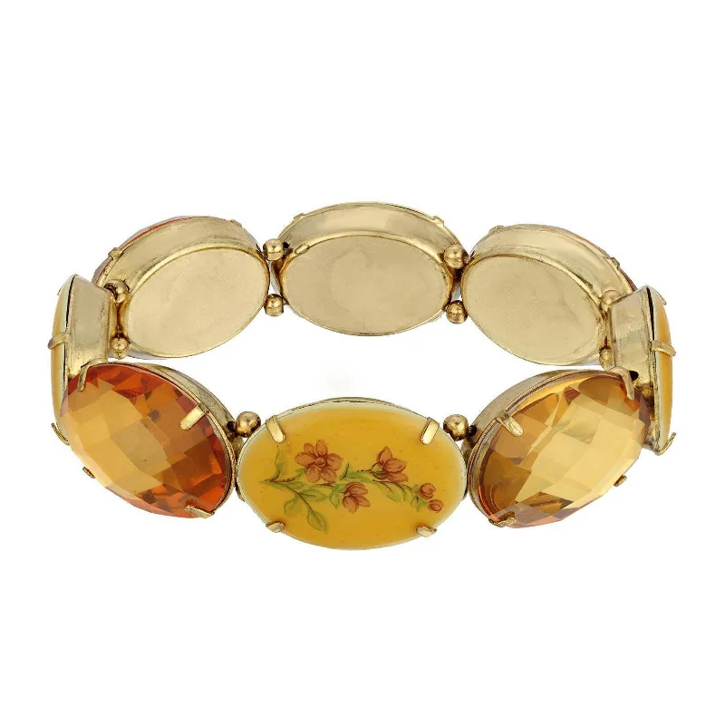 Handcrafted Jewelry Sale – Unique Designs At Low Prices 1928 Jewelry Vintage Floral And Topaz Oval Stone Stretch Bracelet