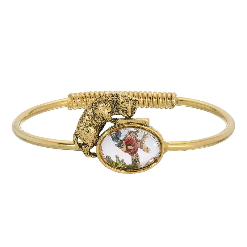 Versatile Layering Jewelry For Effortless Chic 1928 Jewelry Whimsical Cat & Fish Bowl Spring Hinge Bracelet