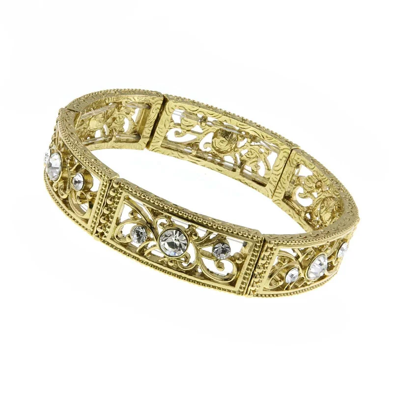 Timeless Elegance Now At Special Discounts 2028 Jewelry Intricate Filigree Crystal Accent Stretch Bracelet