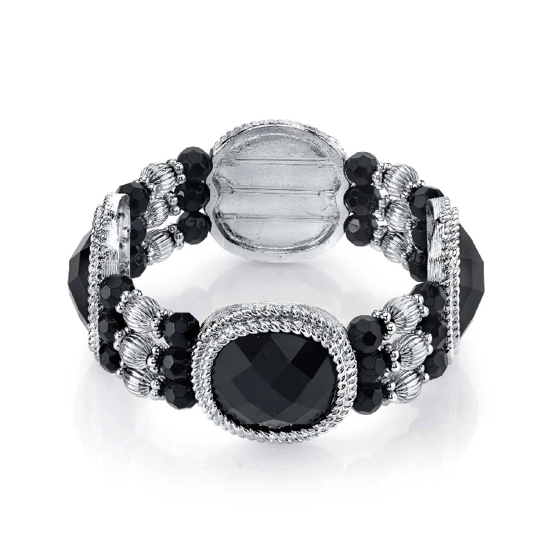 Limited-Time Jewelry Sale – Don't Miss These Deals 2028 Jewelry Jet Black Faceted Stones & Beaded Stretch Bracelet