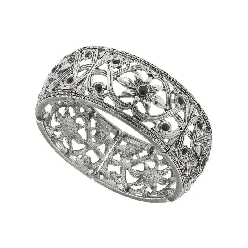 Timeless Elegance Now At Special Discounts 2028 Jewelry Ornate Filigree & Flower Designed Crystal Stretch Bracelet
