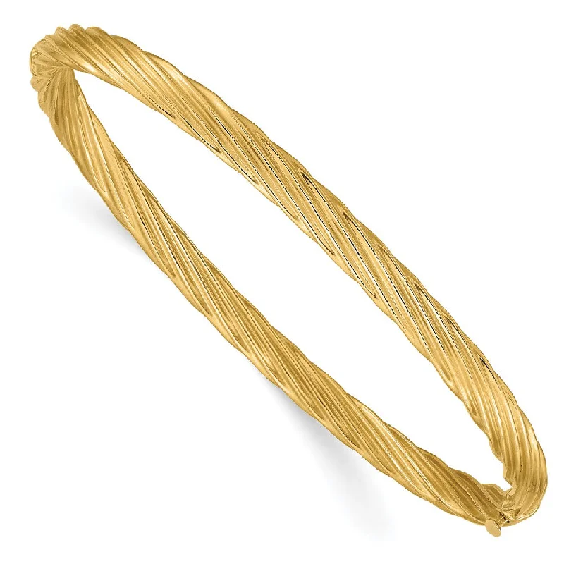 Flash Deals On Fine Jewelry – Shop Before It's Gone 4.5mm 14k Yellow Gold Fancy Swirl Hinged Bangle Bracelet , 8 Inch