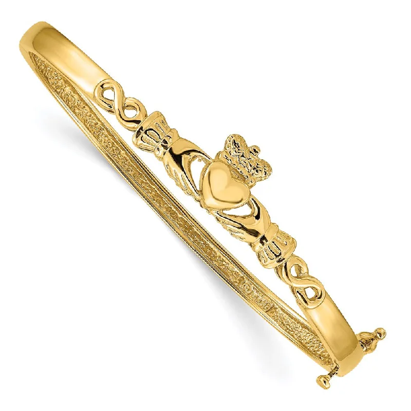Huge Savings On Timeless Jewelry Collections 4mm 14k Yellow Gold Solid Claddagh Hinged Bangle Bracelet