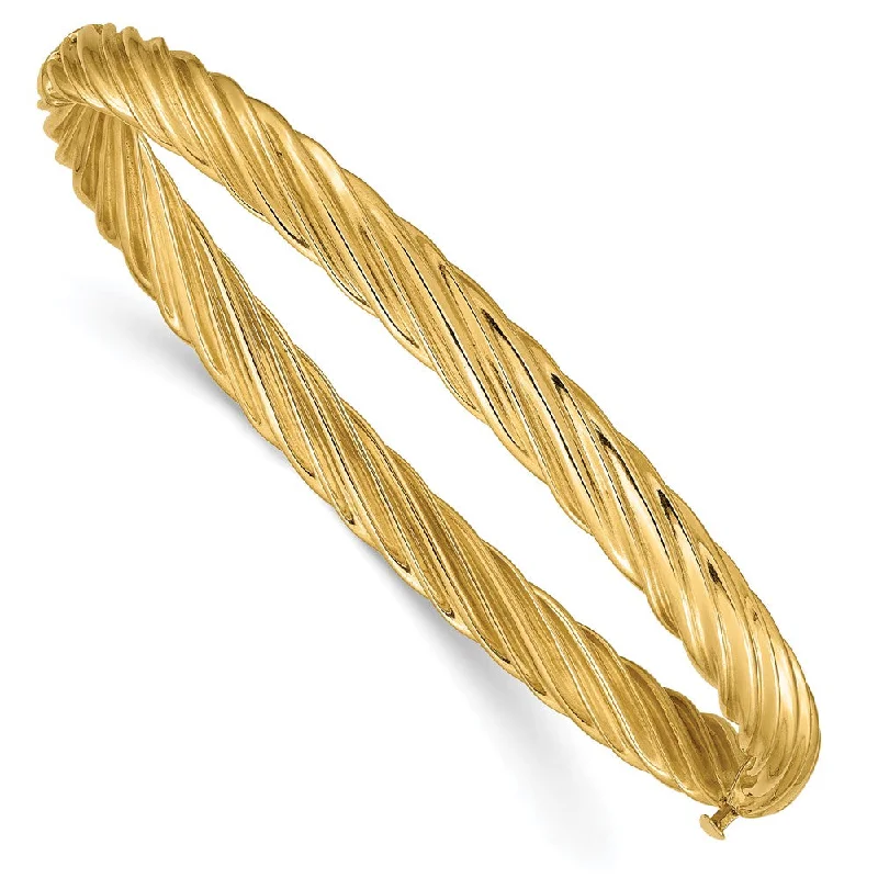Luxury Jewelry Without The Luxury Price Tag 5.5mm 14k Yellow Gold Fancy Swirl Hinged Bangle Bracelet , 7 Inch