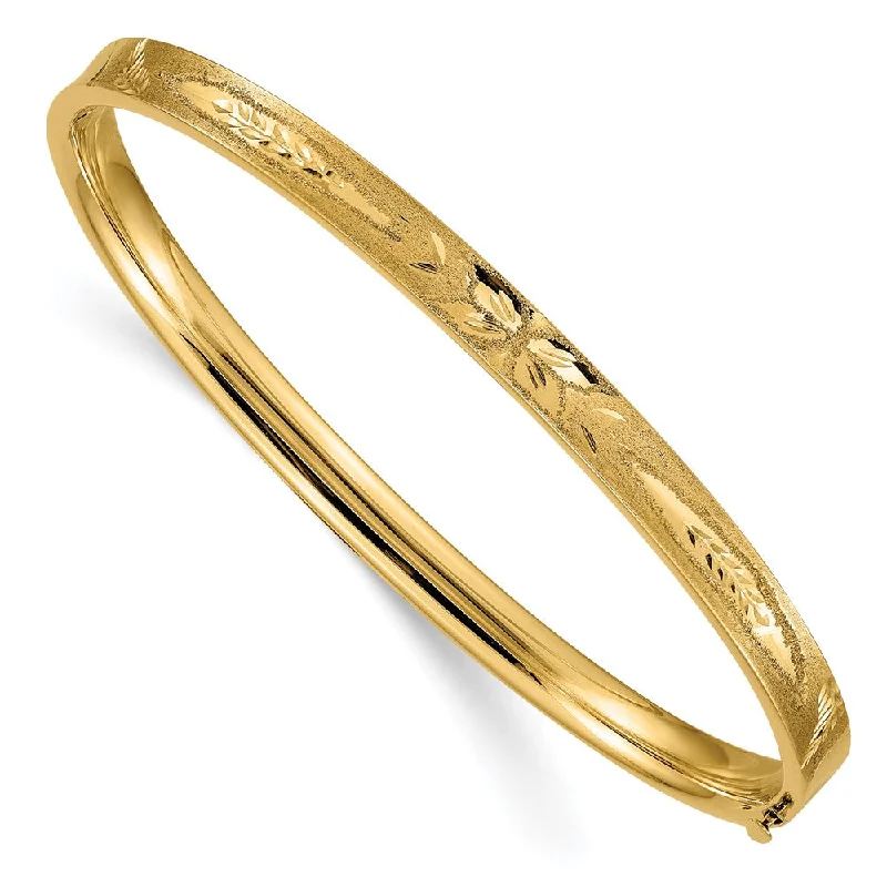 Make Every Moment Shine – Jewelry Discounts Available 5mm 14k Yellow Gold Diamond Cut Concave Hinged Bangle Bracelet, 8 Inch