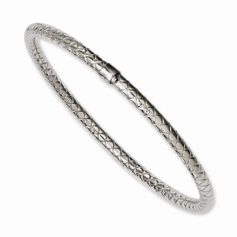 Trending Jewelry Styles Now At Limited-Time Discounts 5mm Stainless Steel Crisscross & Polished Hollow Bangle Bracelet