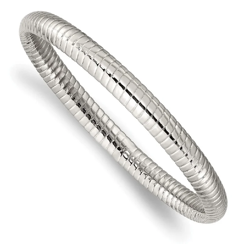 Accessorize For Less – Luxury Jewelry At Affordable Prices 7mm Stainless Steel Textured & Polished Hollow Bangle Bracelet