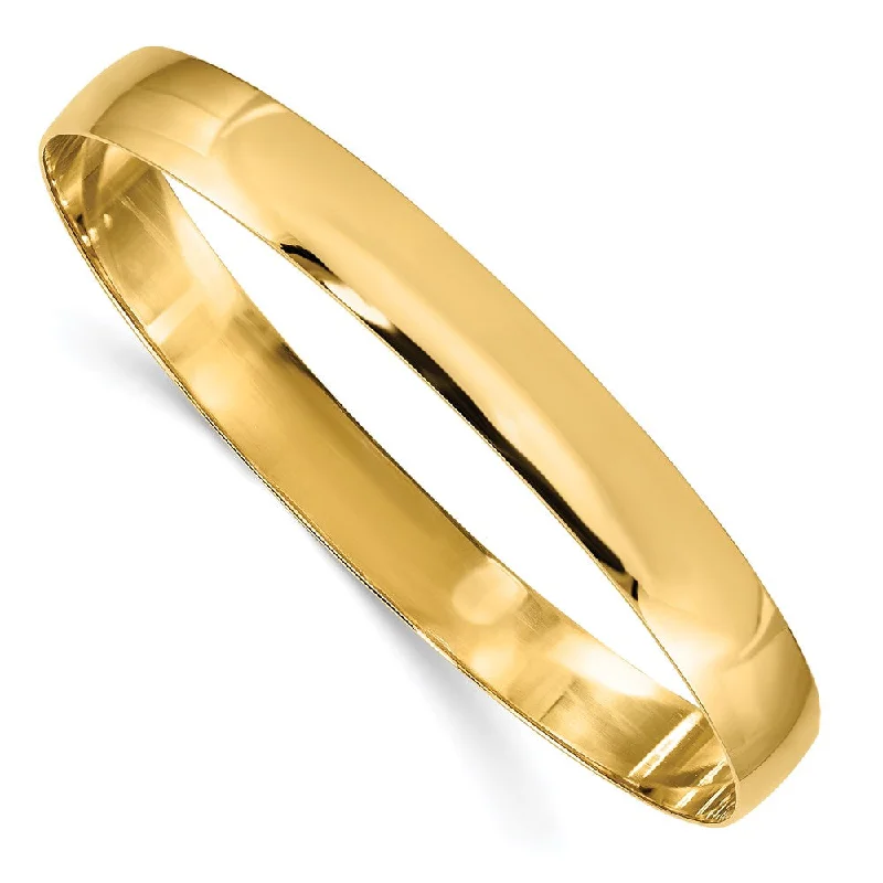 Elevate Your Outfit With Discounted Statement Jewelry 8mm 14k Yellow Gold Solid Polished Half-Round Slip-On Bangle Bracelet