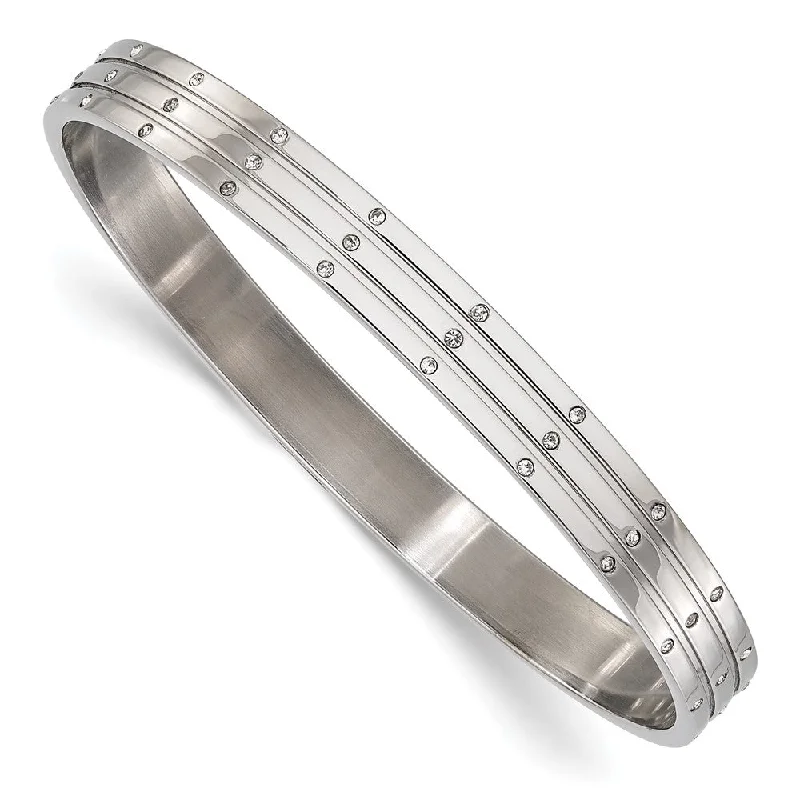 Elegant Rose Gold Jewelry For A Stylish Touch 8mm Stainless Steel Grooved & Cubic Zirconia Bangle Bracelet