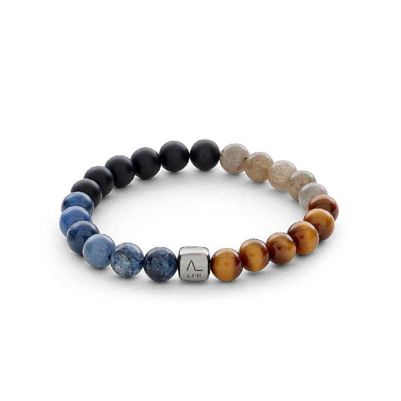 Discounted Jewelry For A Glamorous Look ColorUp Goa (8mm) Silver Bracelet w. Onyx, Tiger's Eye & Laboradorite