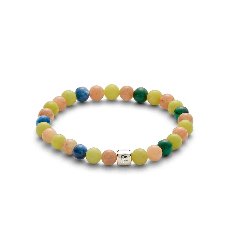 Exclusive Jewelry Offers – Shine For Less ColorUp Miami (6mm) Silver Bracelet w. Moonstone, Malachite, Kyanite & Peridot