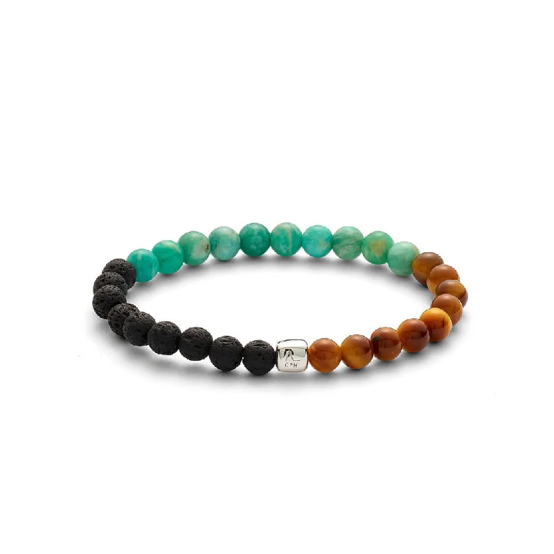 Personalized Jewelry At Special Discount Rates ColorUp Waikiki (6mm) Silver Bracelet w. Amazonite & Tiger's Eye