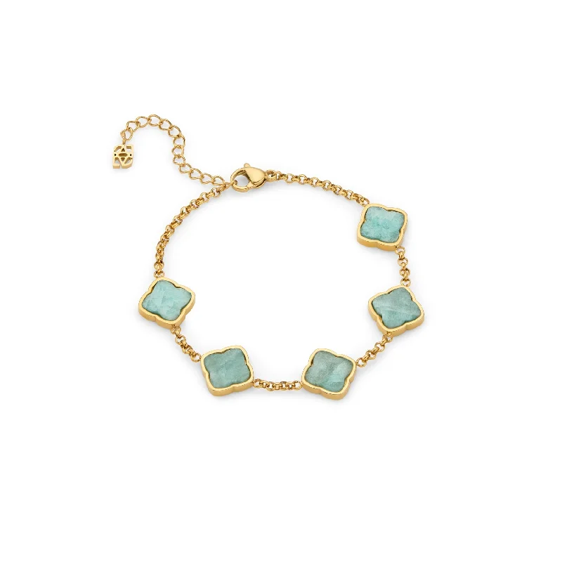 Exclusive Gemstone Jewelry At Special Prices Amazonite Multi Clover Bracelet (Gold)