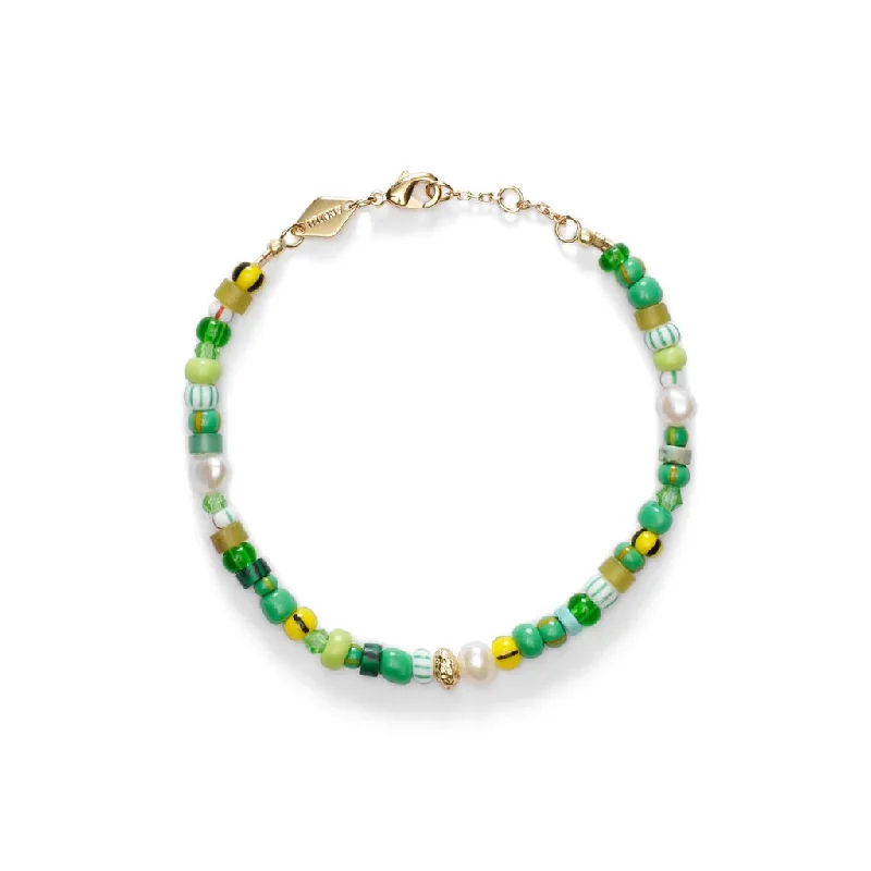 Limited Stock On Premium Jewelry At Low Prices Surf Rider Gold Plated Bracelet w. Green Oasis Beads & Pearls
