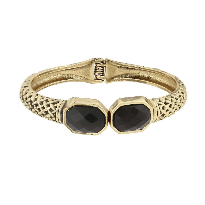 Exclusive Online Discounts On Stylish Jewelry 2028 Jewelry Antiqued Textured Cuff Bracelet With Faceted Black Stones