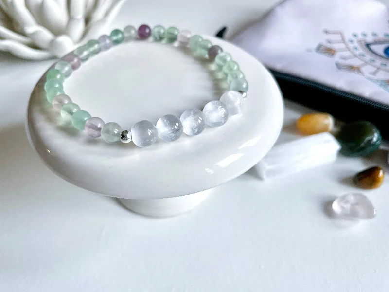 Affordable Luxury Jewelry – Style At A Great Price Back to School || Fluorite and Selenite Beaded Bracelet || Reiki Infused