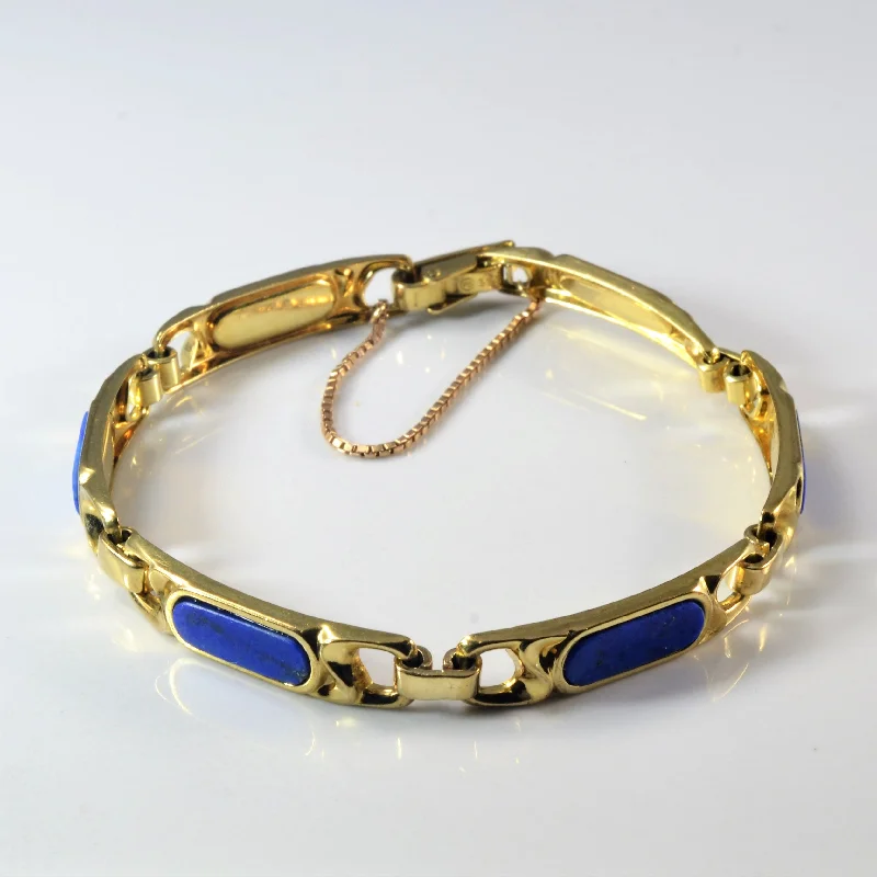 Bohemian-Inspired Jewelry For Free-Spirited Fashion Bezel Set Lapis Inlay Gold Chain Bracelet | 4.50ctw | 7.5" |