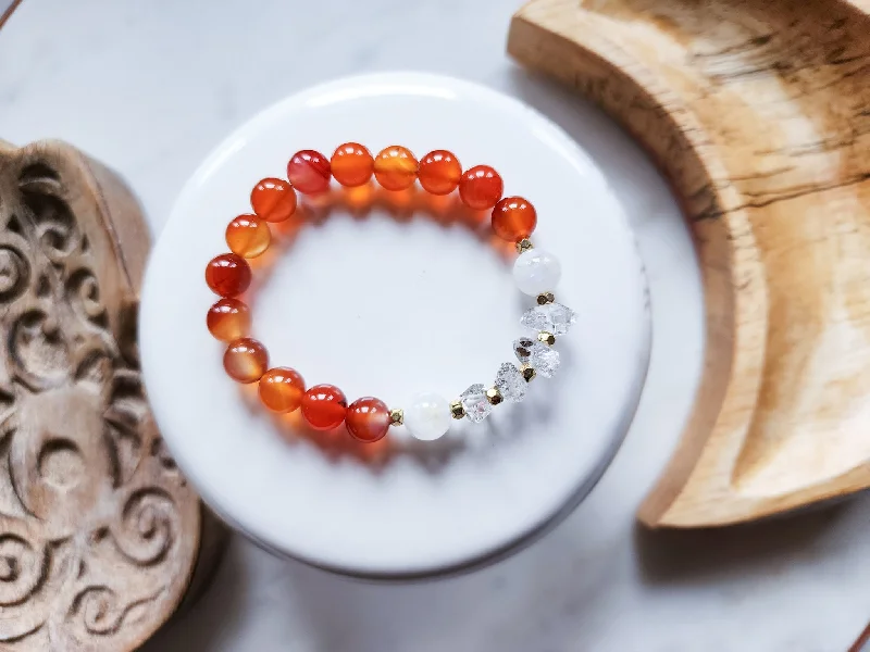 Bestselling Jewelry Now On Sale – Elevate Your Look Carnelian, Moonstone & Herkimer Diamond Beaded Bracelet || Reiki Infused