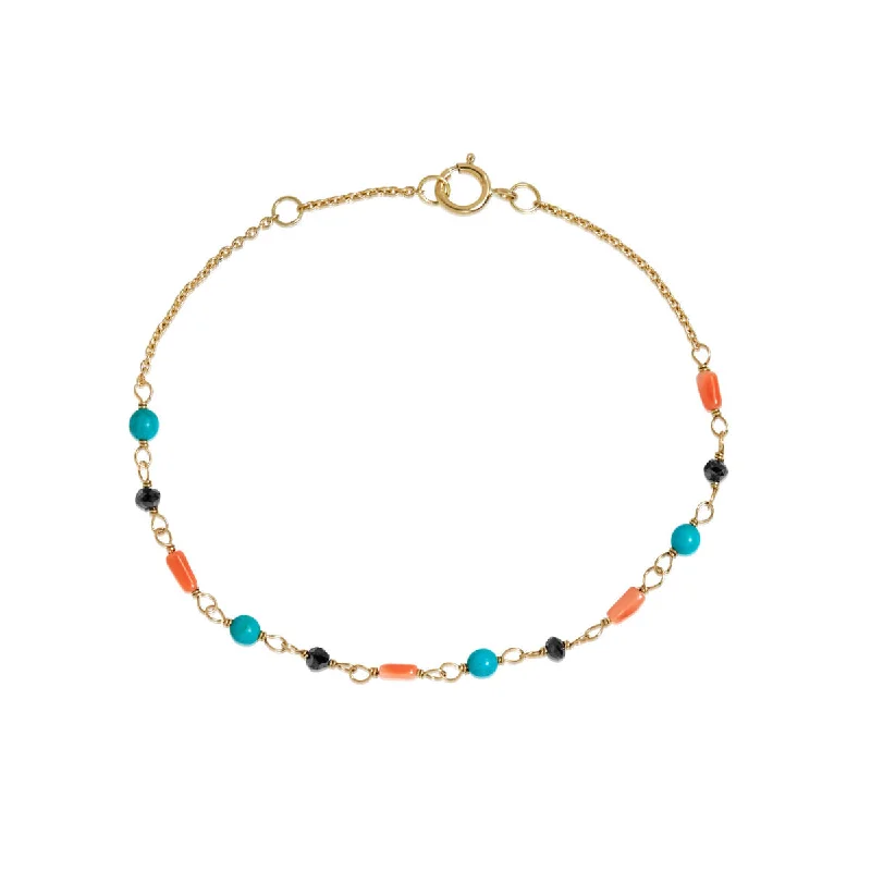 Don't Miss Out On Bestselling Jewelry At Special Prices Mixed colour 18K Gold Bracelet w. Coral, Turquoise & Diamonds
